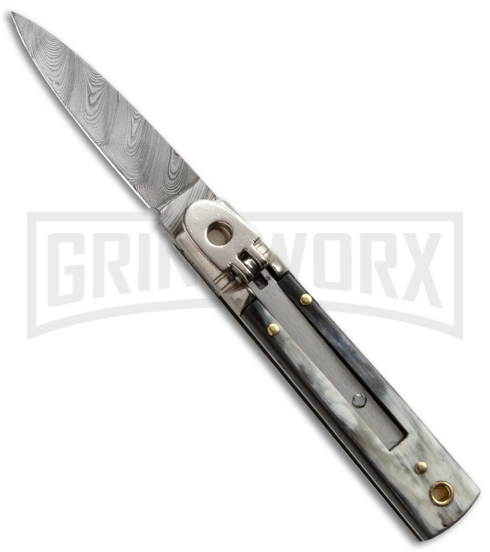 AKC Classic 6" Lever Lock Brazilian Horn Automatic Knife - Damascus Plain 3 AKC Classic 6" Lever Lock Brazilian Horn Automatic Knife - Damascus Plain