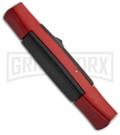 AKC 077 Concord Red/Black OTF Automatic Knife - Dagger Black Plain -AKC Knives Shop akc oft red black double edge plain side large