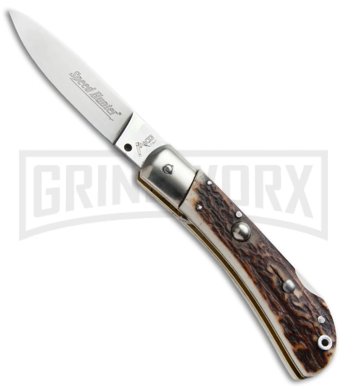 AKC Speed Hunter Stag Horn Automatic Knife - Polish Plain 3 AKC Speed Hunter Stag Horn Automatic Knife - Polish Plain