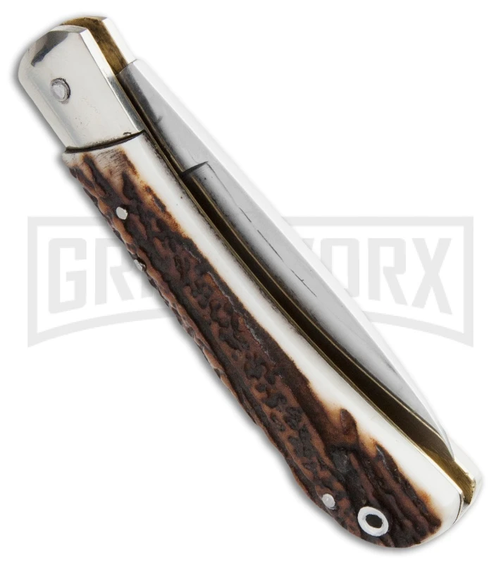 AKC Speed Hunter Stag Horn Automatic Knife - Polish Plain 4 AKC Speed Hunter Stag Horn Automatic Knife - Polish Plain - Image 2