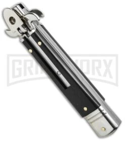 AKC Bill DeShivs 7.5" Leverletto Ebony Wood Automatic Knife - Flat Serr -AKC Knives Shop leverletto ebony serrated bottom cm large