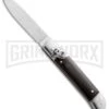 AKC 8" Italian Stiletto Dark Horn Leverlock Automatic Knife - Flat Grind -AKC Knives Shop leverlock 8 dark horn akc large