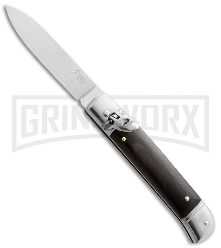 AKC 8" Italian Stiletto Dark Horn Leverlock Automatic Knife - Flat Grind 3 AKC 8" Italian Stiletto Dark Horn Leverlock Automatic Knife - Flat Grind