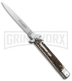 AKC 9" Leverletto Stag Automatic Knife - Flat Grind